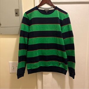 A.P.C. Men's vintage Green and Navy Striped crewneck Sweater size small